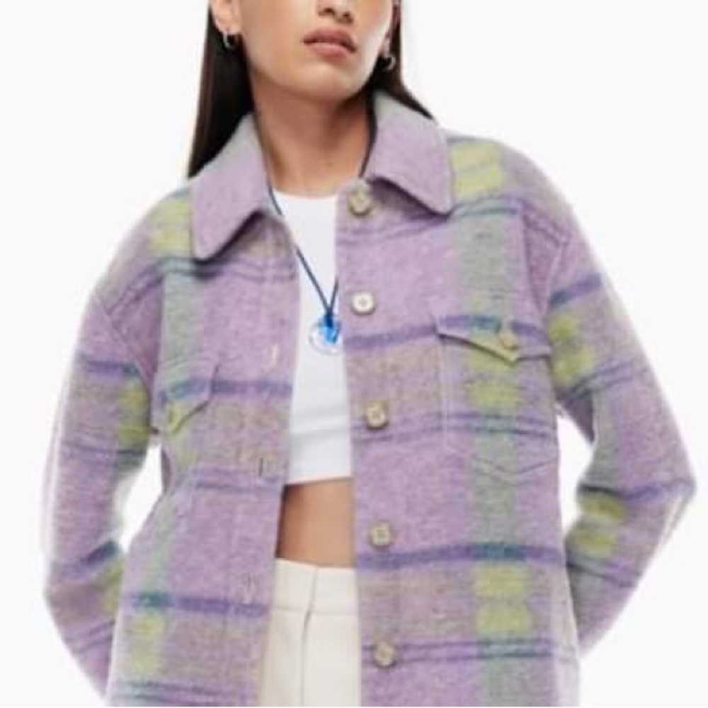 NWT Aritzia wilfred autumn short button jacket light purple plaid XS